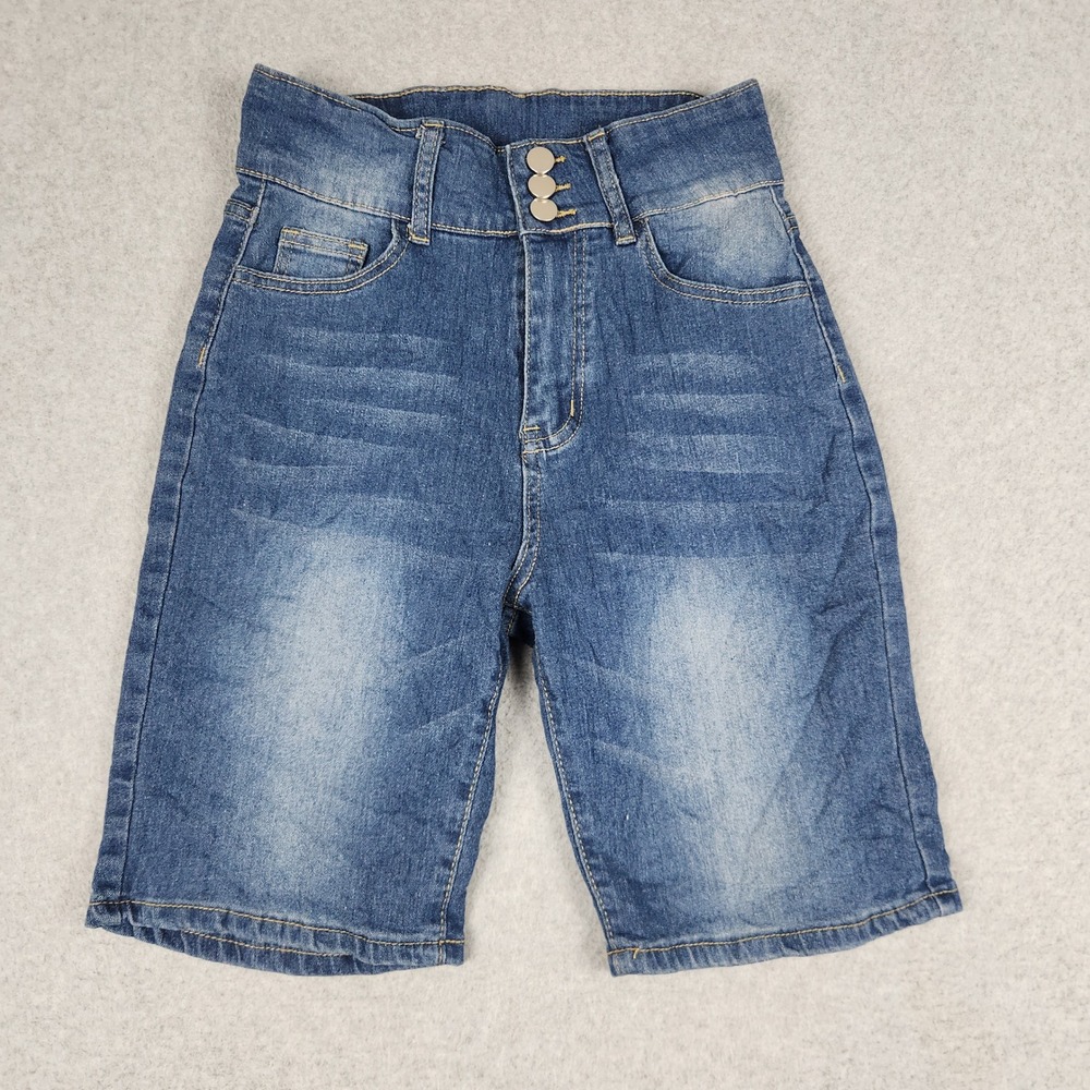 Unbranded Denim Shorts Girls Large Blue Bermuda High Waist Triple Button Stretch